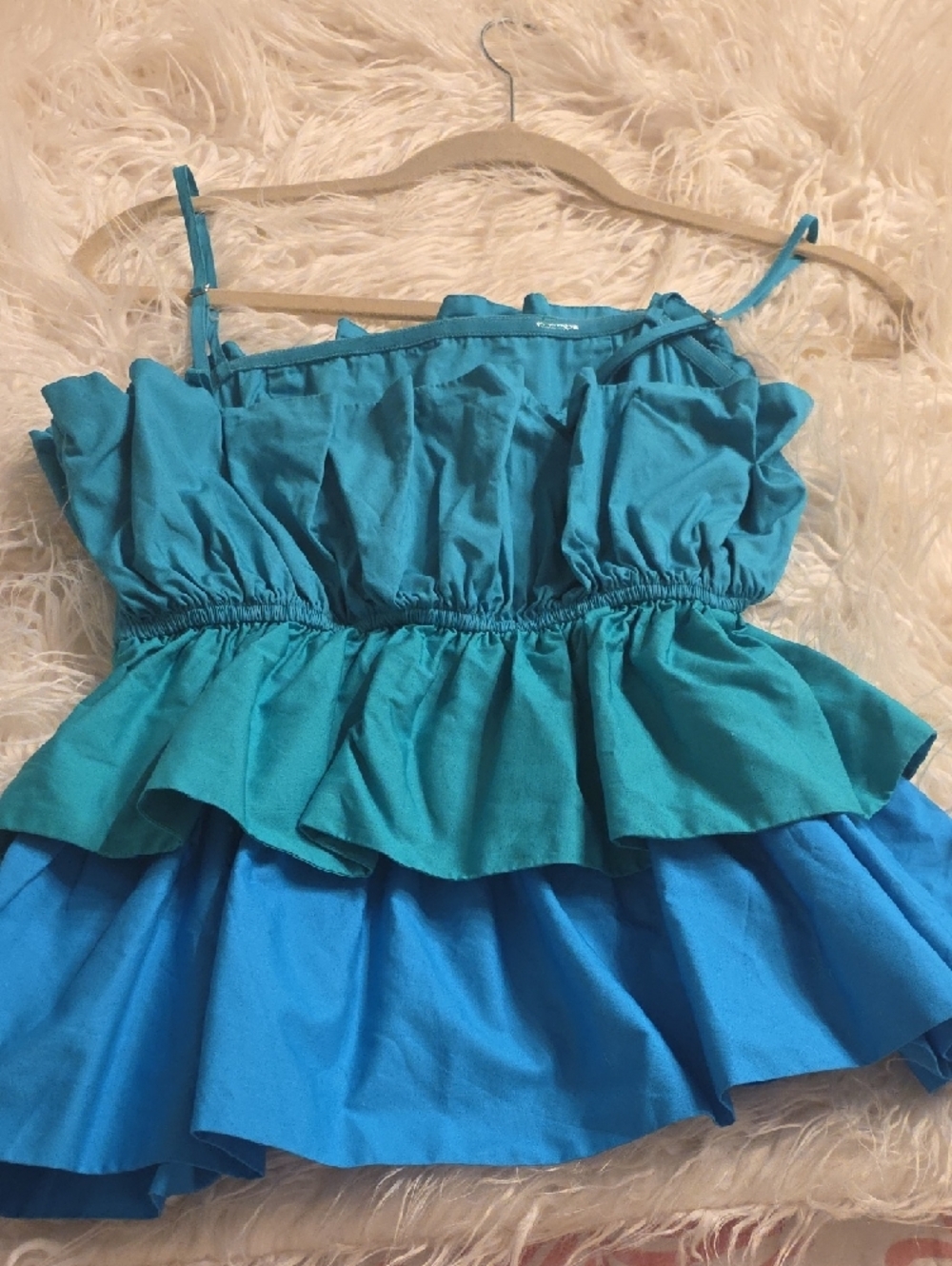 Milly Naiomi Cotton 3 Color Tiered Ruffled Peplum Spaghetti Strap Top  S - Picture 13 of 16